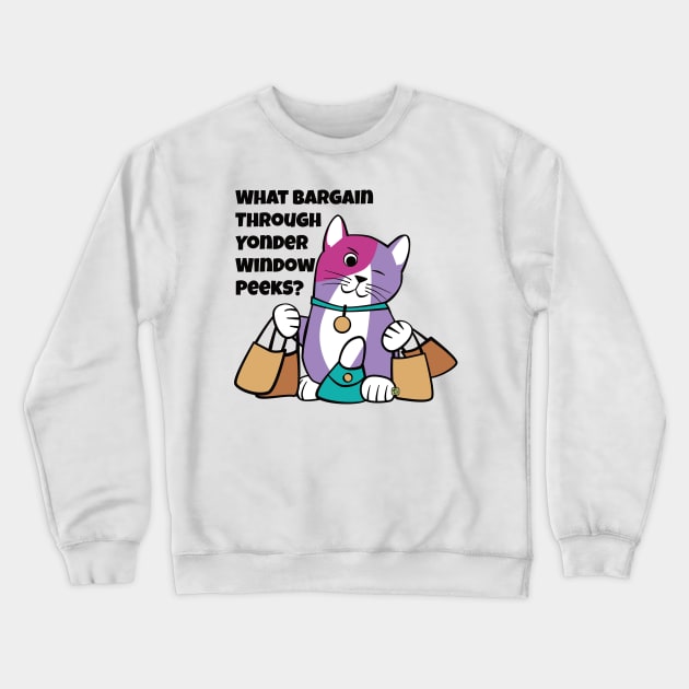 Shakespeare Shopping Cat Crewneck Sweatshirt by Sue Cervenka